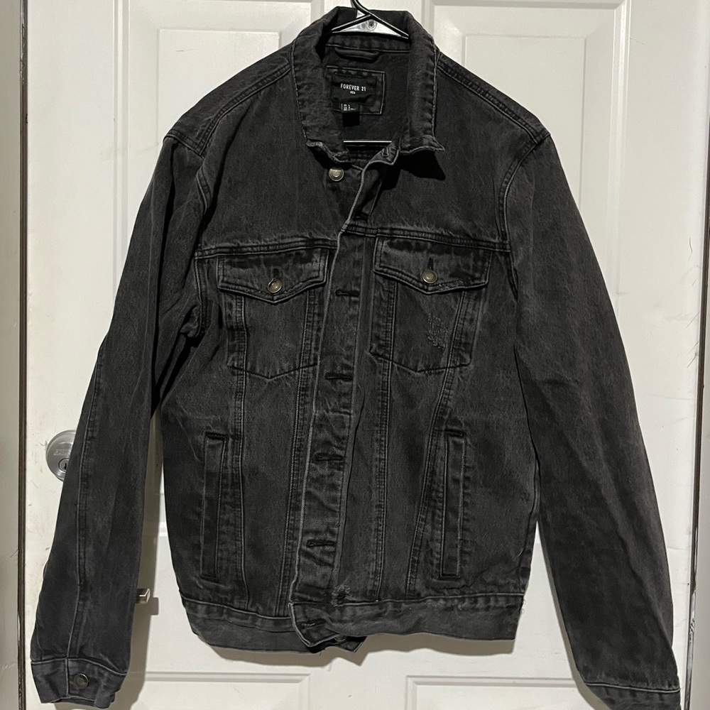 Forever 21 Mens Black Jean Jacket Denim Size Large (L)